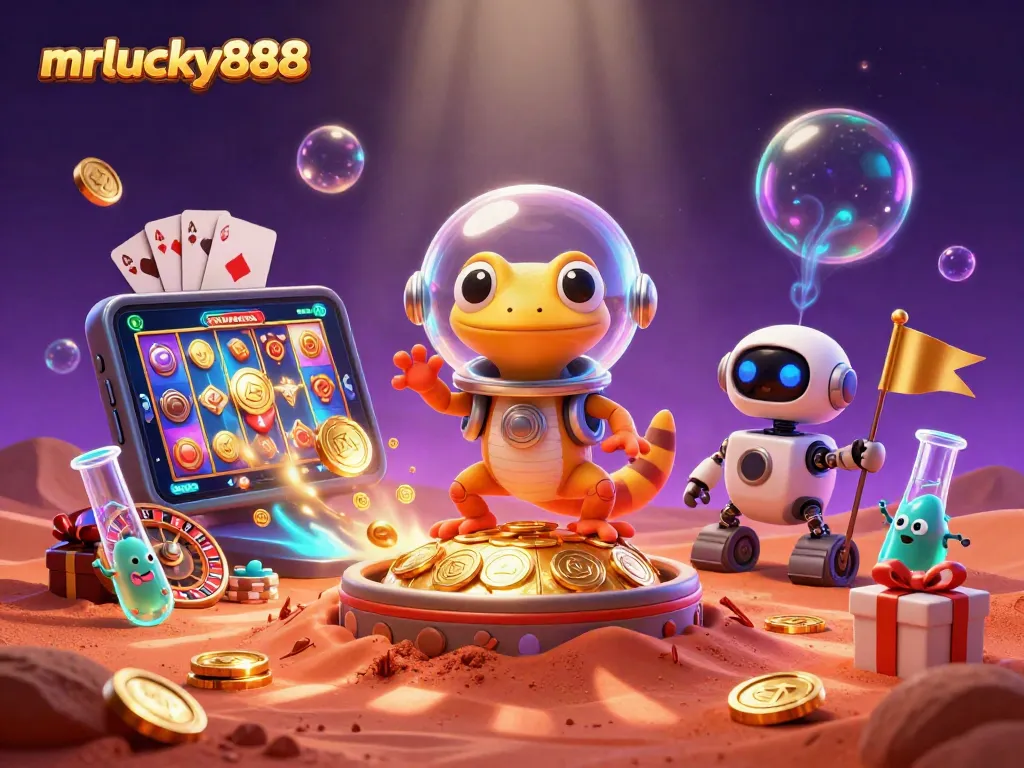 Experience thrilling gameplay at mrlucky888 with a cosmic twist, where a Martian gecko finds buried treasures!