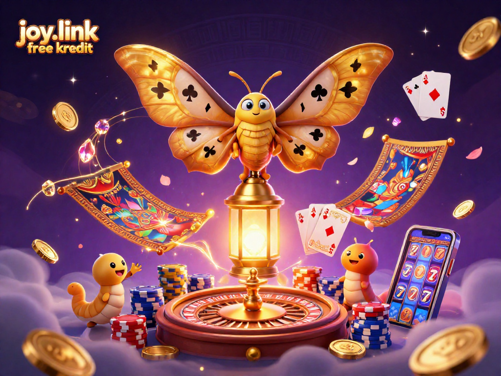 Experience joy.link free kredit with an exciting illustration of a 3D casino scene filled with vibrant elements.