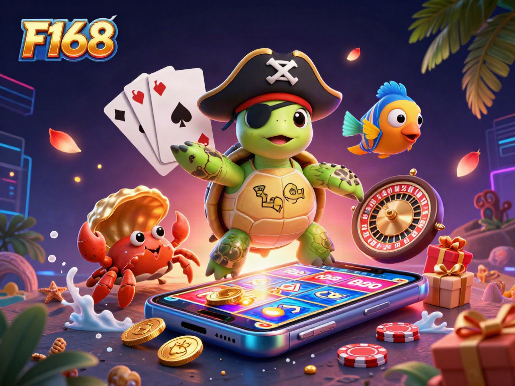 Engage with F168's exhilarating slot games featuring pirate characters and vibrant casino elements.