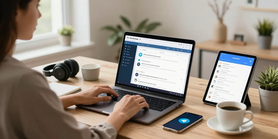 Engaged user interacting with Telegram Web Version in a modern workspace.