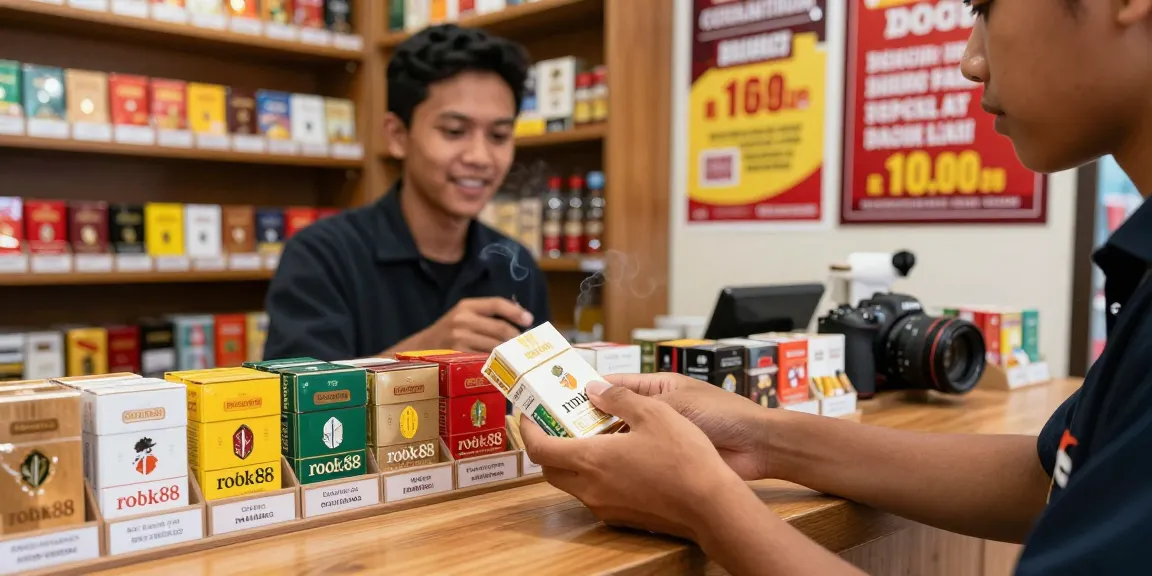 Rokok88 ditampilkan dalam suasana toko rokok modern di Indonesia.