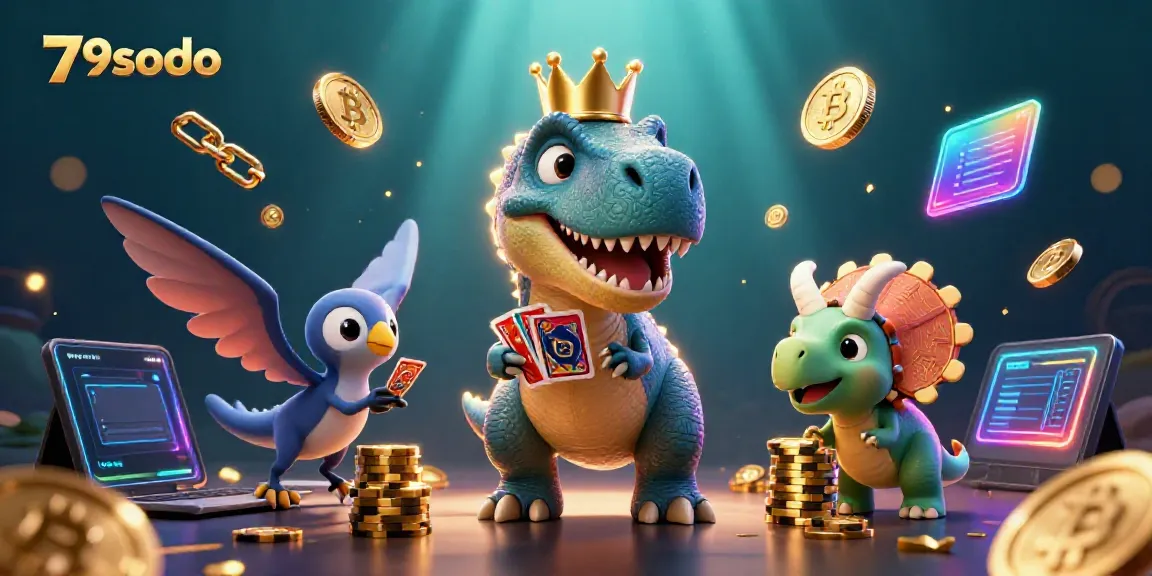 79sodo promotes gaming excitement with a playful T-Rex, pterodactyl assistant, and triceratops stacking chips.