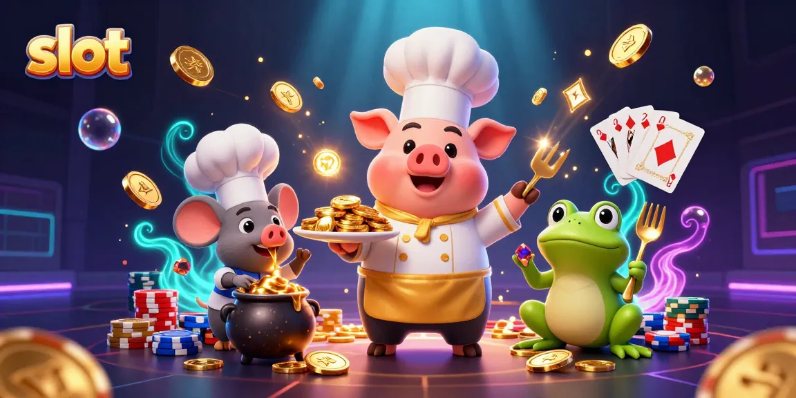 Experience thrilling slot action with a vibrant scene including playful casino characters and gleaming coins.