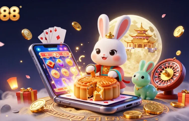 Engage in thrilling gameplay with ee88 as the moon rabbit wins big in a colorful slot game.