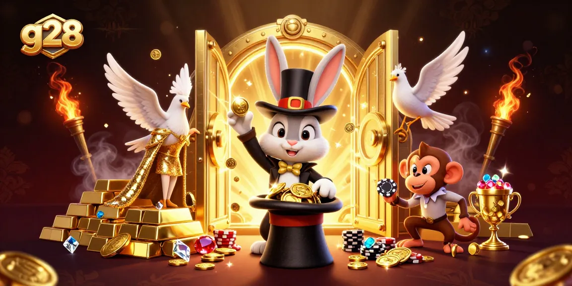 g28 showcases thrilling casino magic with a rabbit conjuring golden coins and playful characters.