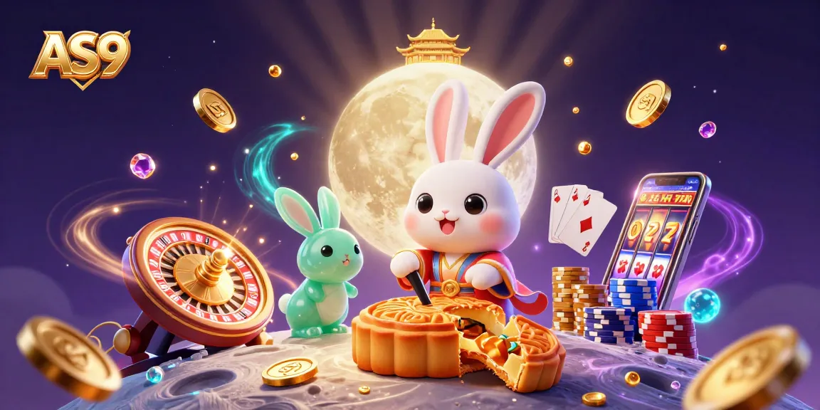 Win big with AS9 as a moon rabbit cracks open mooncakes revealing gambling treasures.