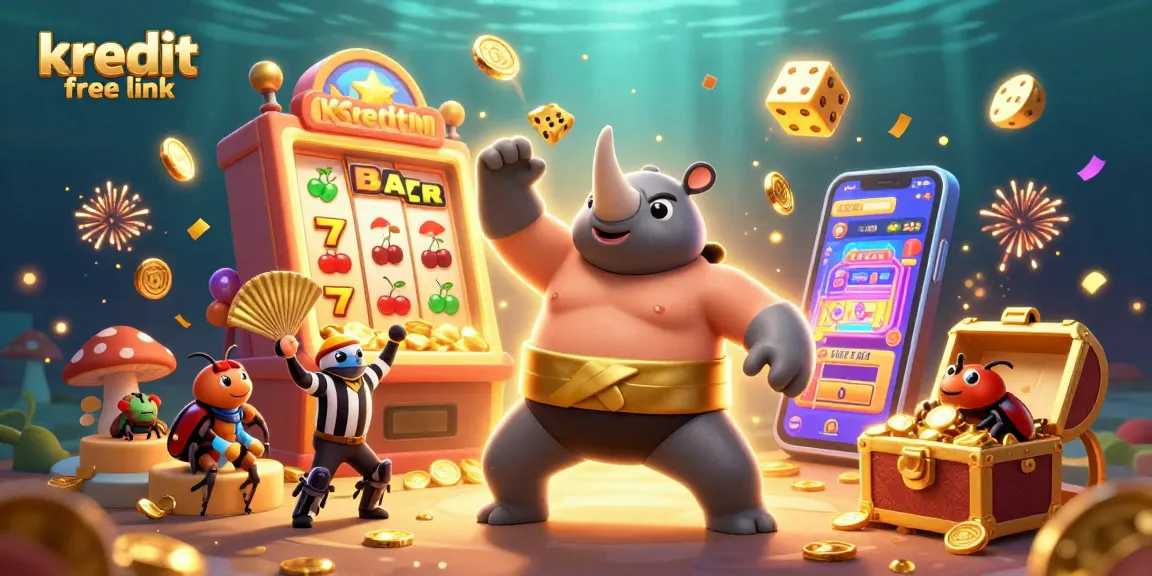 Experience thrilling wins in this vibrant scene featuring kredit free link with a rhinoceros beetle champion at a slot machine.