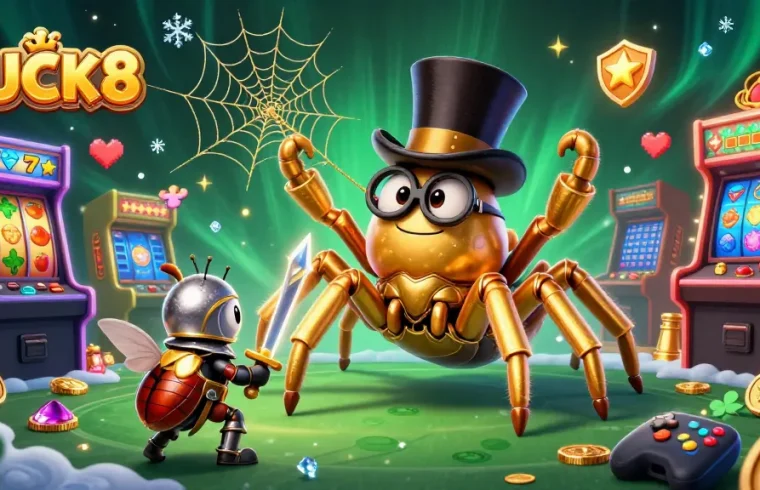 Engage with exciting gaming thrills at LUCK8 casino, featuring a vibrant scene with slots and colorful characters.