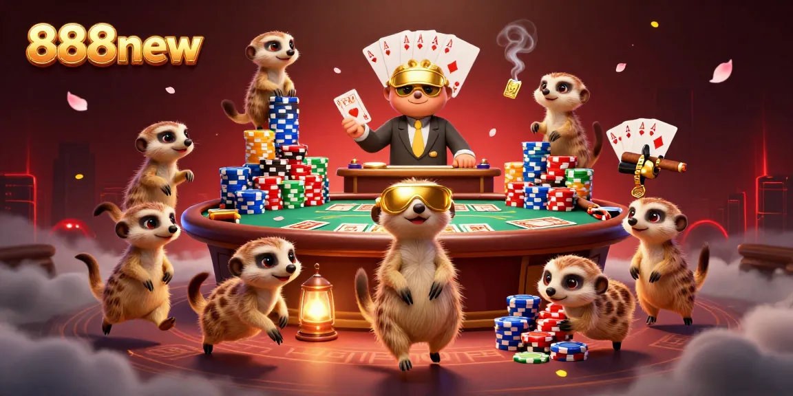 Experience thrilling casino action at 888new with quirky meerkats managing games and chips.