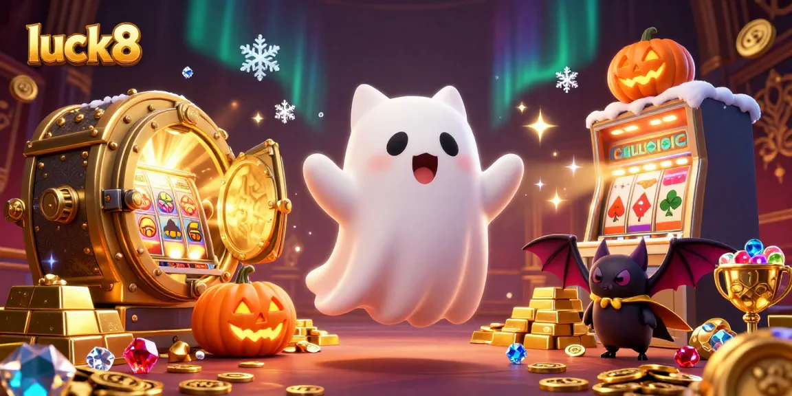 Experience the excitement of luck8 with a friendly ghost cat in a vibrant casino ambiance.