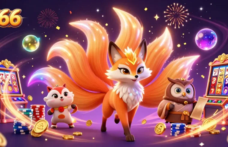 Spin the reels at s666 with enchanting characters surrounded by vibrant casino elements.